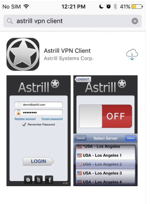 Astrill V-P-N Client listing on the App Store
